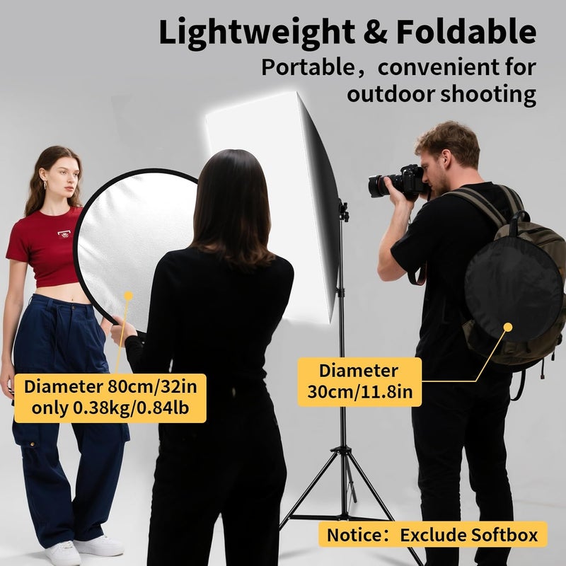 hellovetee 24/32/43/52in Light Reflectors for Photography, 5 in 1 Light Diffuser with Panel & Bag Reflector Photography, Ideal for Content Creator Essentials&Photographer in Silver,Gold,White and Black - Image 4
